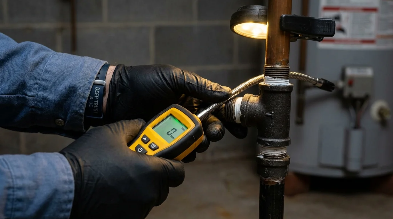 Gas leak detection with electronic sniffer by Johns Plumbing LLC in Hugoton