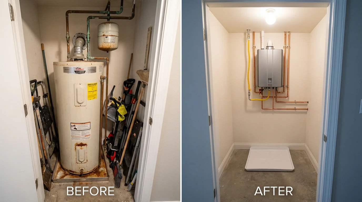 Tank water heater versus wall-mounted tankless unit comparison for Hugoton, KS homeowners
